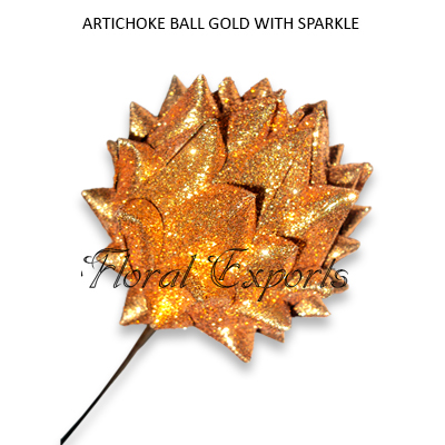Artichoke Ball Gold Glitter on Stem - Christmas Decorations Wholesale