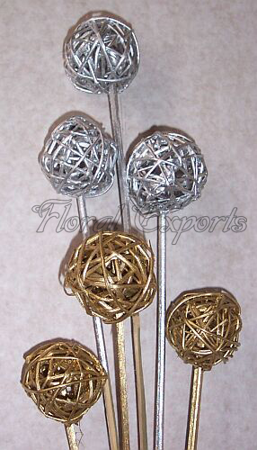 Lata Ball 6cm Gold & Silver on Stick