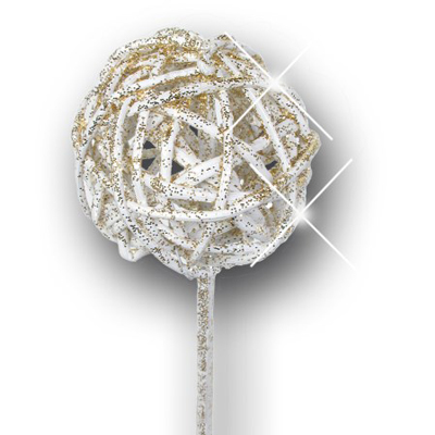 Lata Ball 6cm White Sparkle on Stick